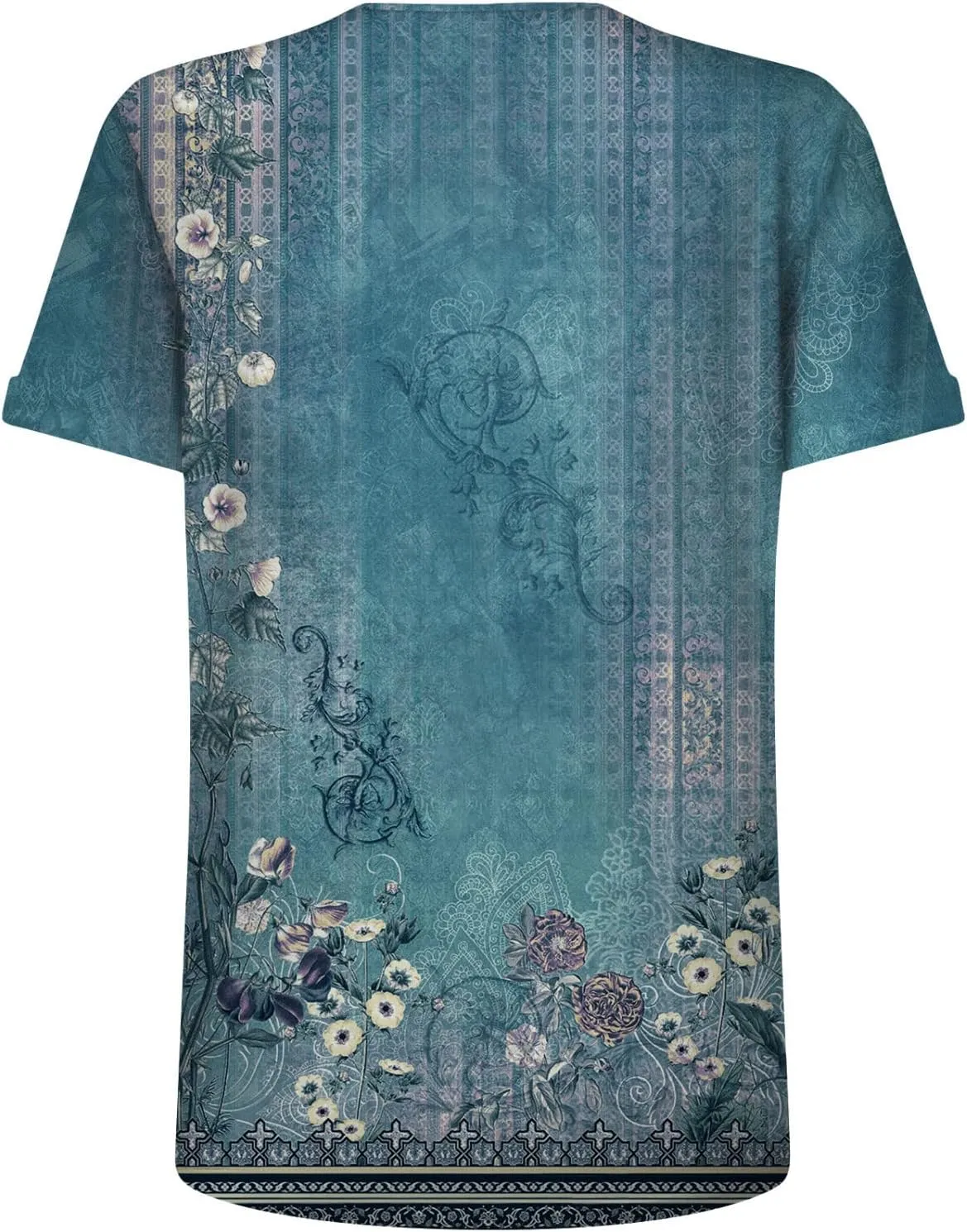 Womens Tops Round Neck Short Sleeve Floral Printed T Shirts 2024 Summer Fashion Basic Boho T Shirts