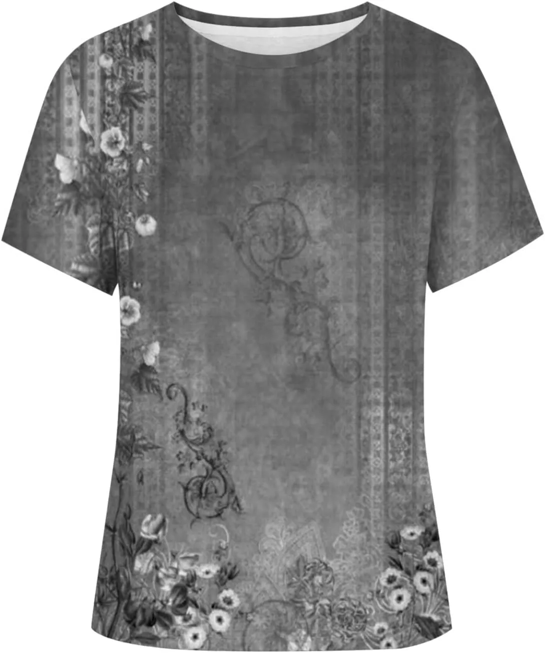 Womens Tops Round Neck Short Sleeve Floral Printed T Shirts 2024 Summer Fashion Basic Boho T Shirts