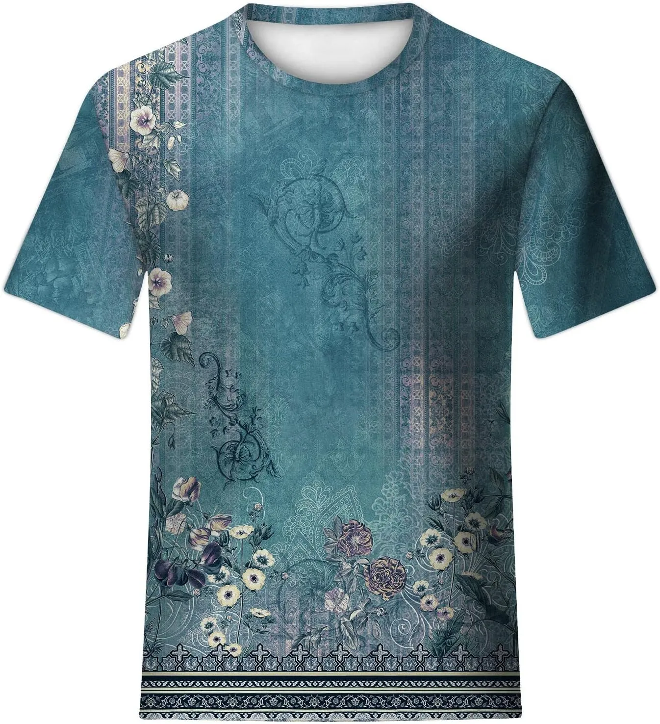 Womens Tops Round Neck Short Sleeve Floral Printed T Shirts 2024 Summer Fashion Basic Boho T Shirts