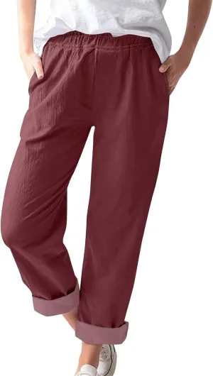 Womens Vintage Floral Print Elastic Waist Wide Leg Capri Palazzo Pants Drawstring Beach Vacation Cropped Trousers