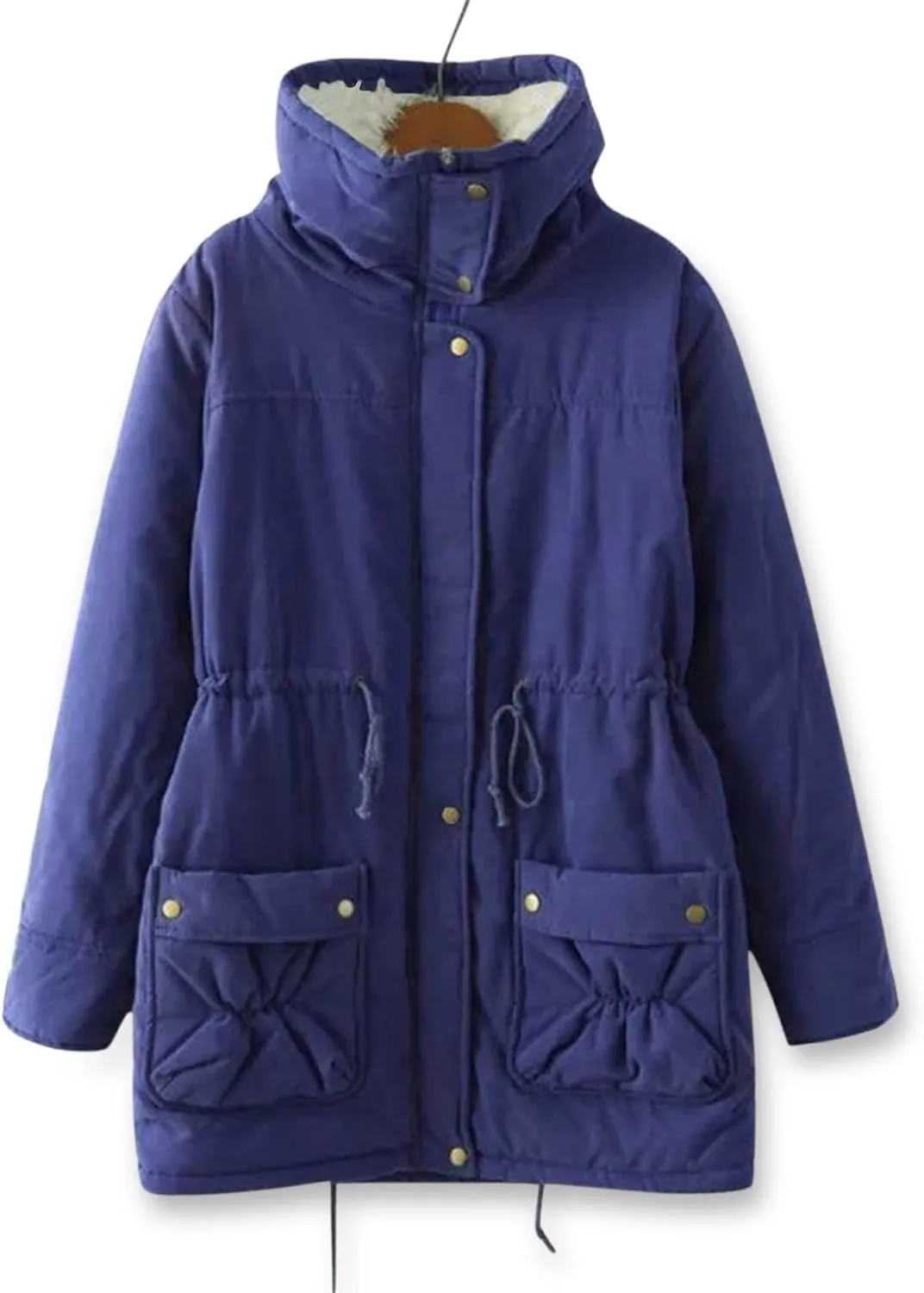 Women's Warm Plus Fleece Workwear Jacket Solid Jacket Hooded Jacket Long Sleeve Women Utility Jacket with Hood