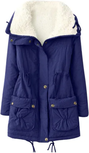 Women's Warm Plus Fleece Workwear Jacket Solid Jacket Hooded Jacket Long Sleeve Women Utility Jacket with Hood