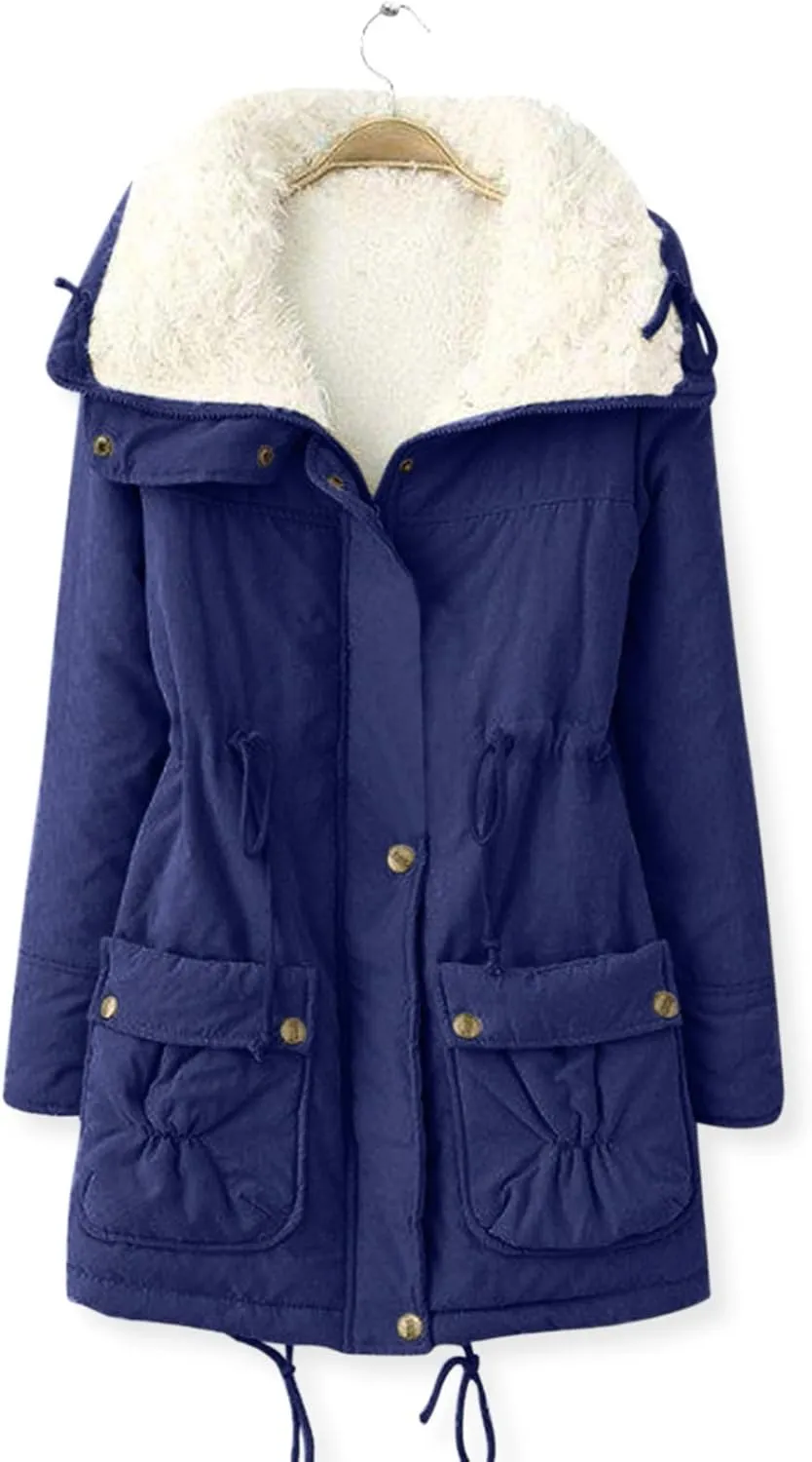 Women's Warm Plus Fleece Workwear Jacket Solid Jacket Hooded Jacket Long Sleeve Women Utility Jacket with Hood