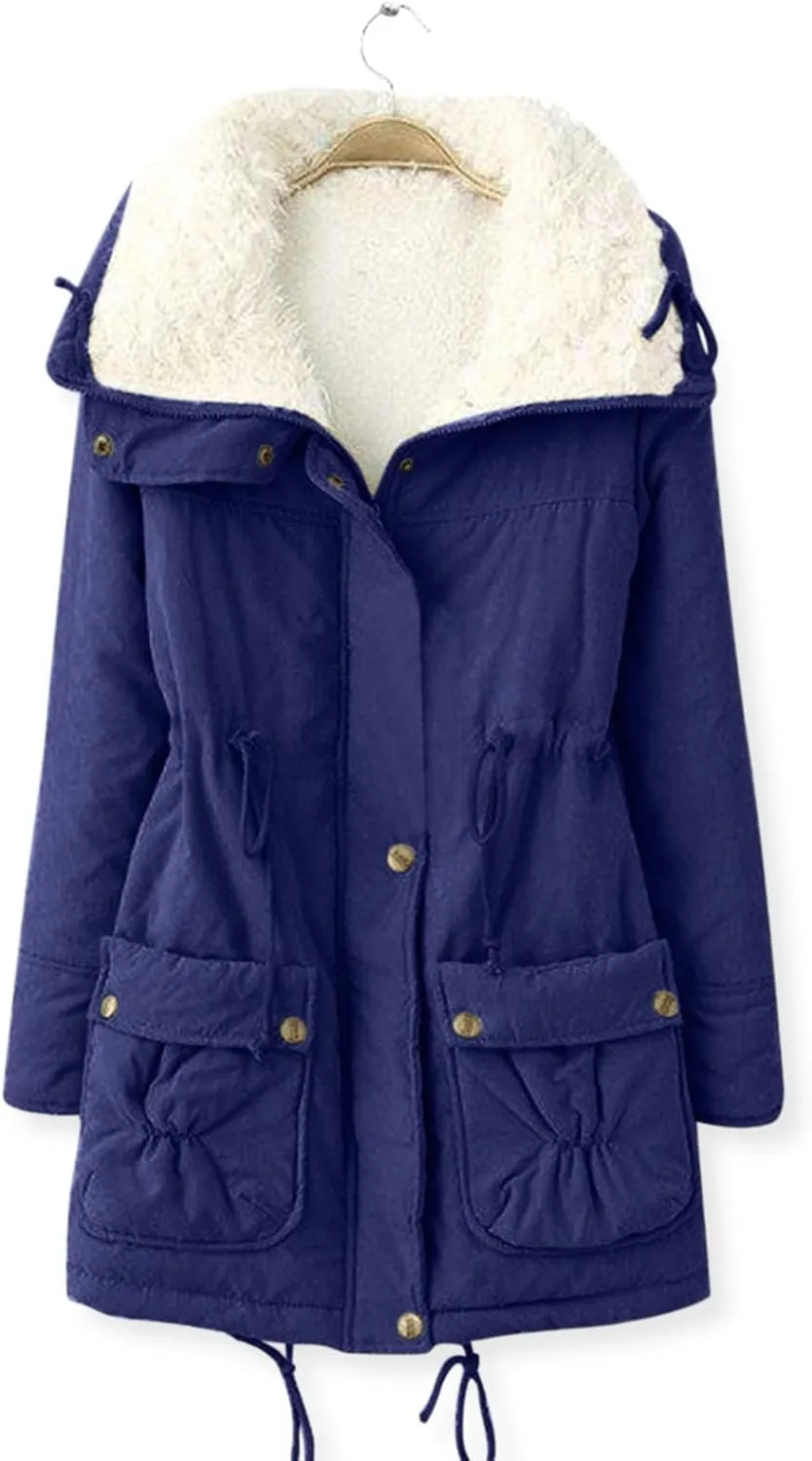 Women's Warm Plus Fleece Workwear Jacket Solid Jacket Hooded Jacket Long Sleeve Women Utility Jacket with Hood