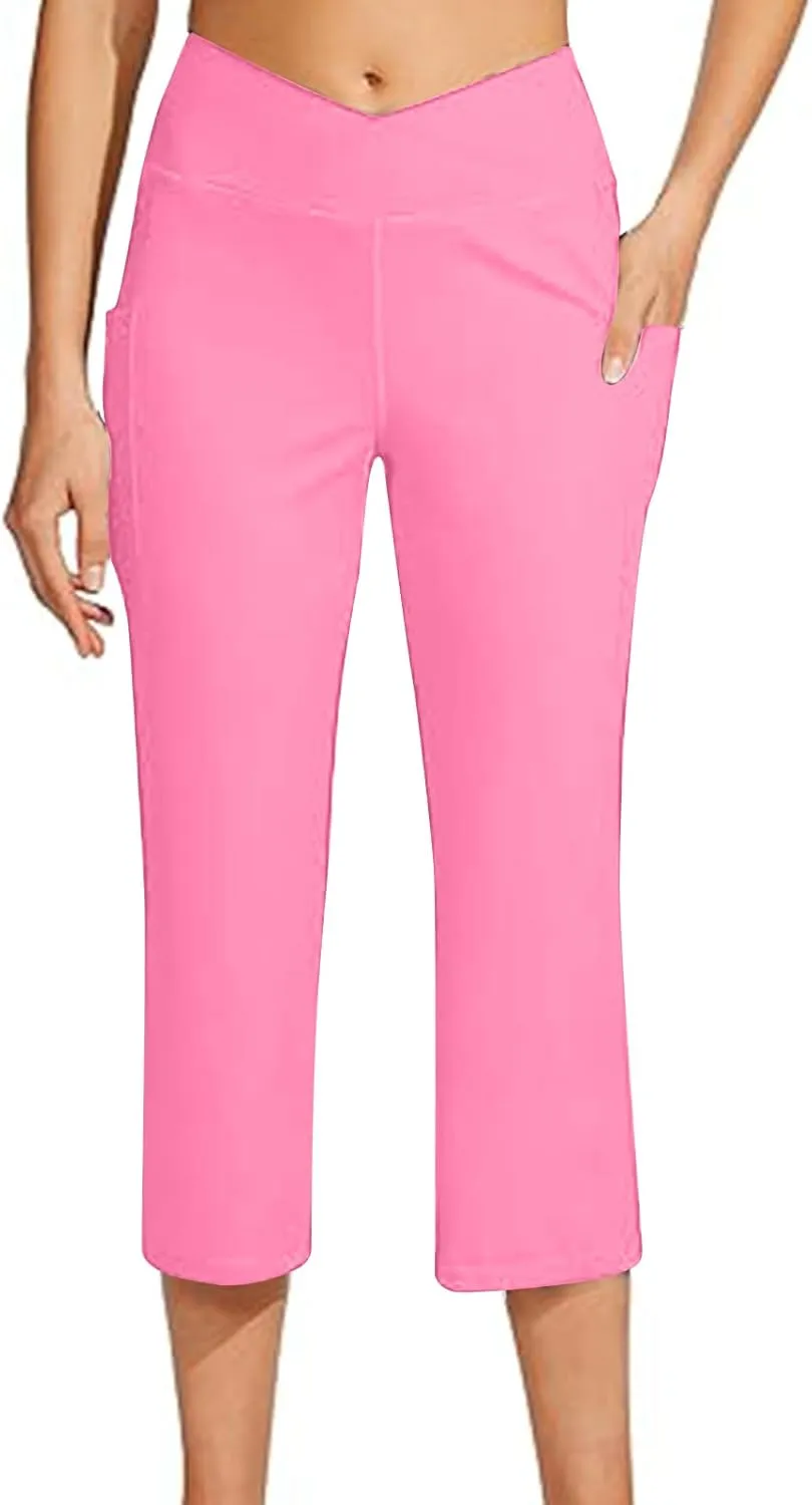 Womens Wide Leg Yoga Capris Pants High Waist Capri Pants Casual Loose Lounge Sweatpants with Pockets