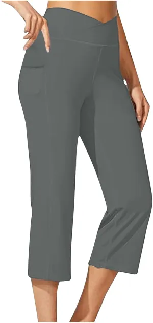 Womens Wide Leg Yoga Capris Pants High Waist Capri Pants Casual Loose Lounge Sweatpants with Pockets