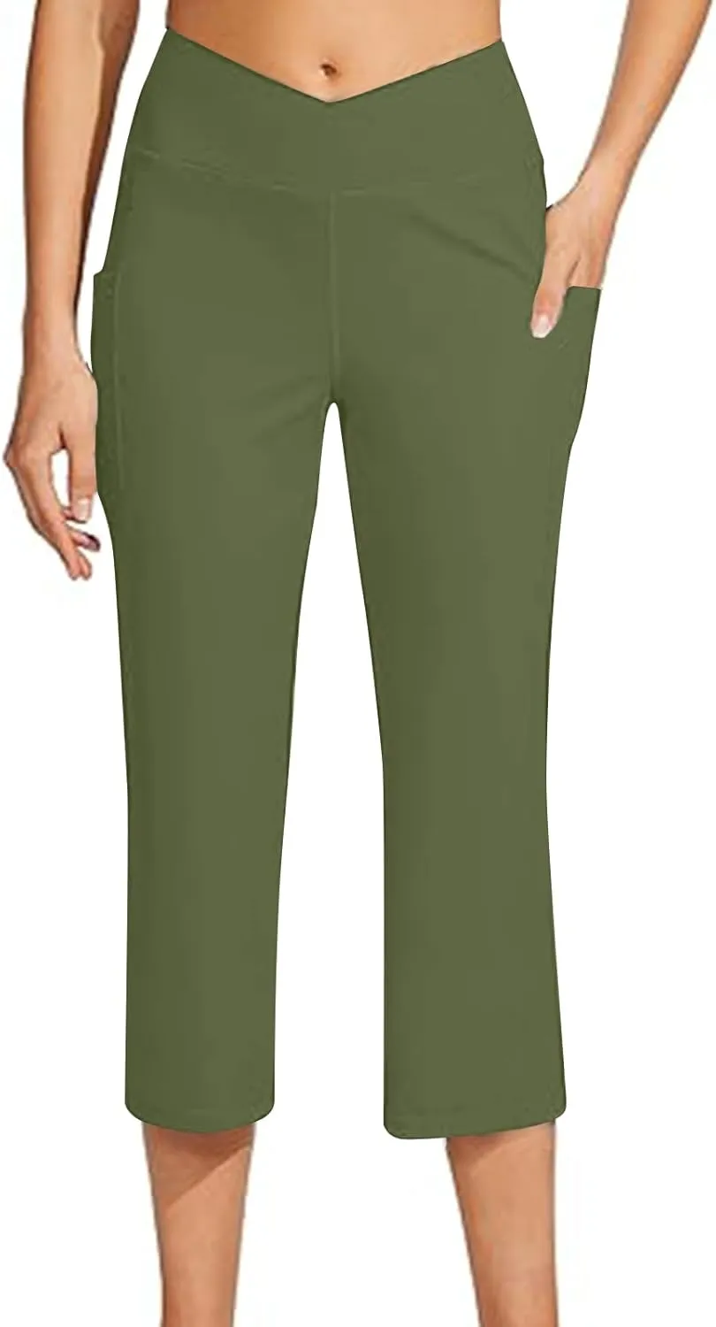 Womens Wide Leg Yoga Capris Pants High Waist Capri Pants Casual Loose Lounge Sweatpants with Pockets