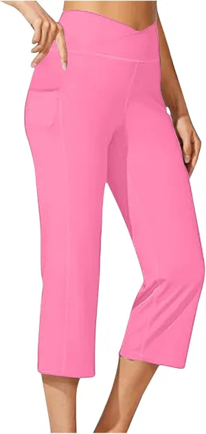 Womens Wide Leg Yoga Capris Pants High Waist Capri Pants Casual Loose Lounge Sweatpants with Pockets