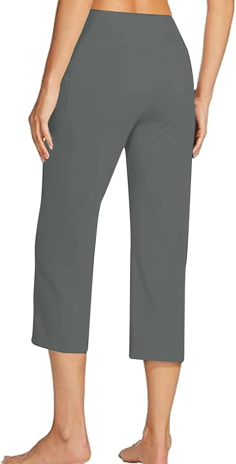 Womens Wide Leg Yoga Capris Pants High Waist Capri Pants Casual Loose Lounge Sweatpants with Pockets