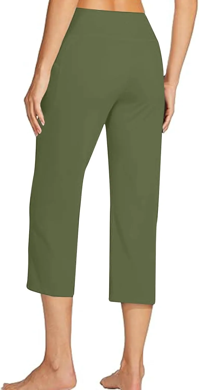 Womens Wide Leg Yoga Capris Pants High Waist Capri Pants Casual Loose Lounge Sweatpants with Pockets