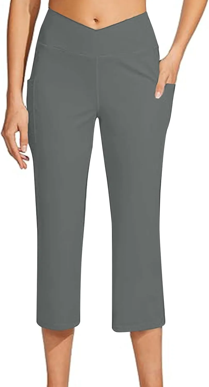 Womens Wide Leg Yoga Capris Pants High Waist Capri Pants Casual Loose Lounge Sweatpants with Pockets