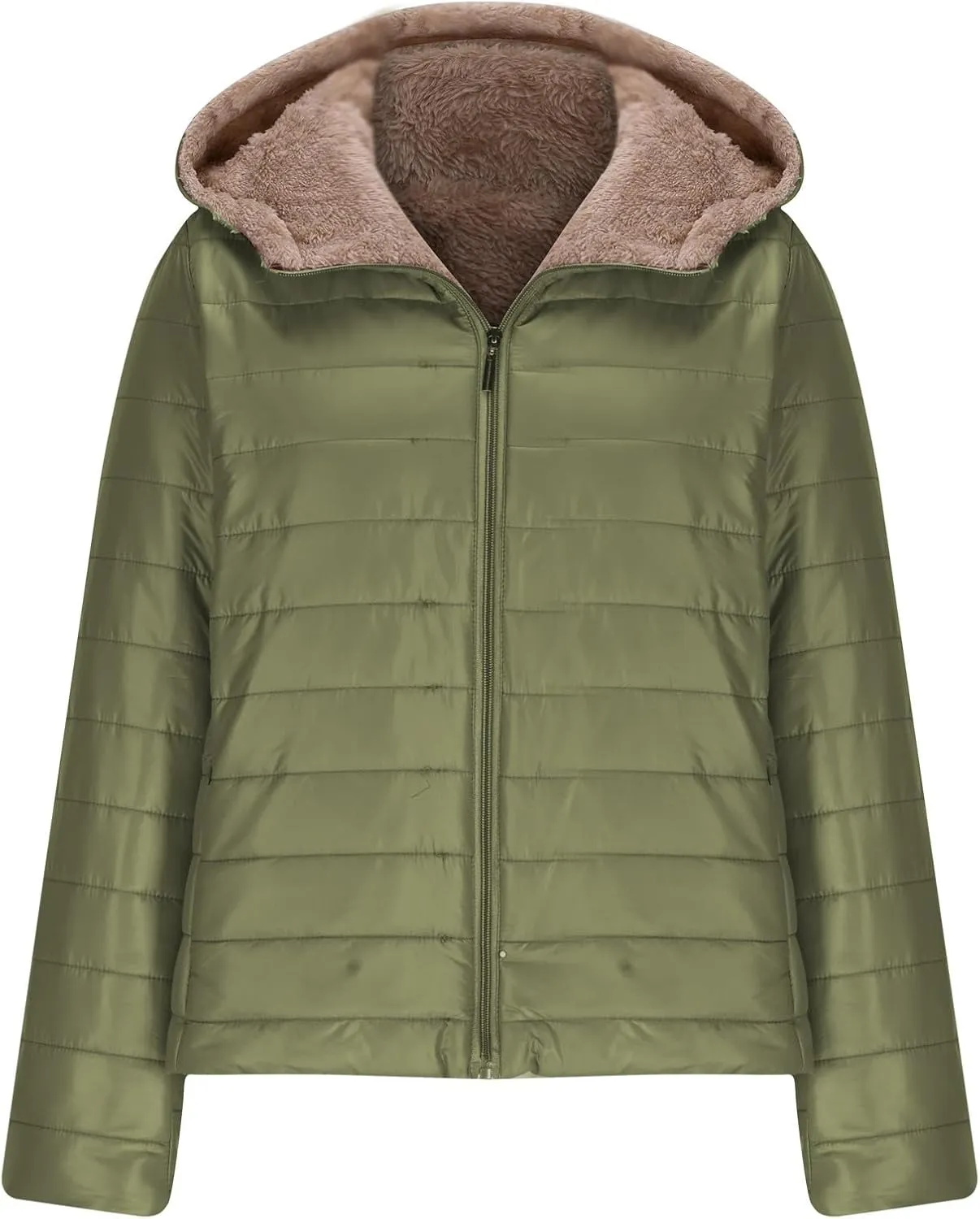 Womens Winter Coats Puffer Thickened Warm Hooded Down Jacket Sherpa Fleece Lined Down Coat Long Sleeve Quilted Jacket