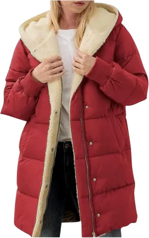 Womens Winter Coats Quilted Puffer Jacket Thicken Warm Down Coat Sherpa Lined Outerwear Button Down Puffy Jackets