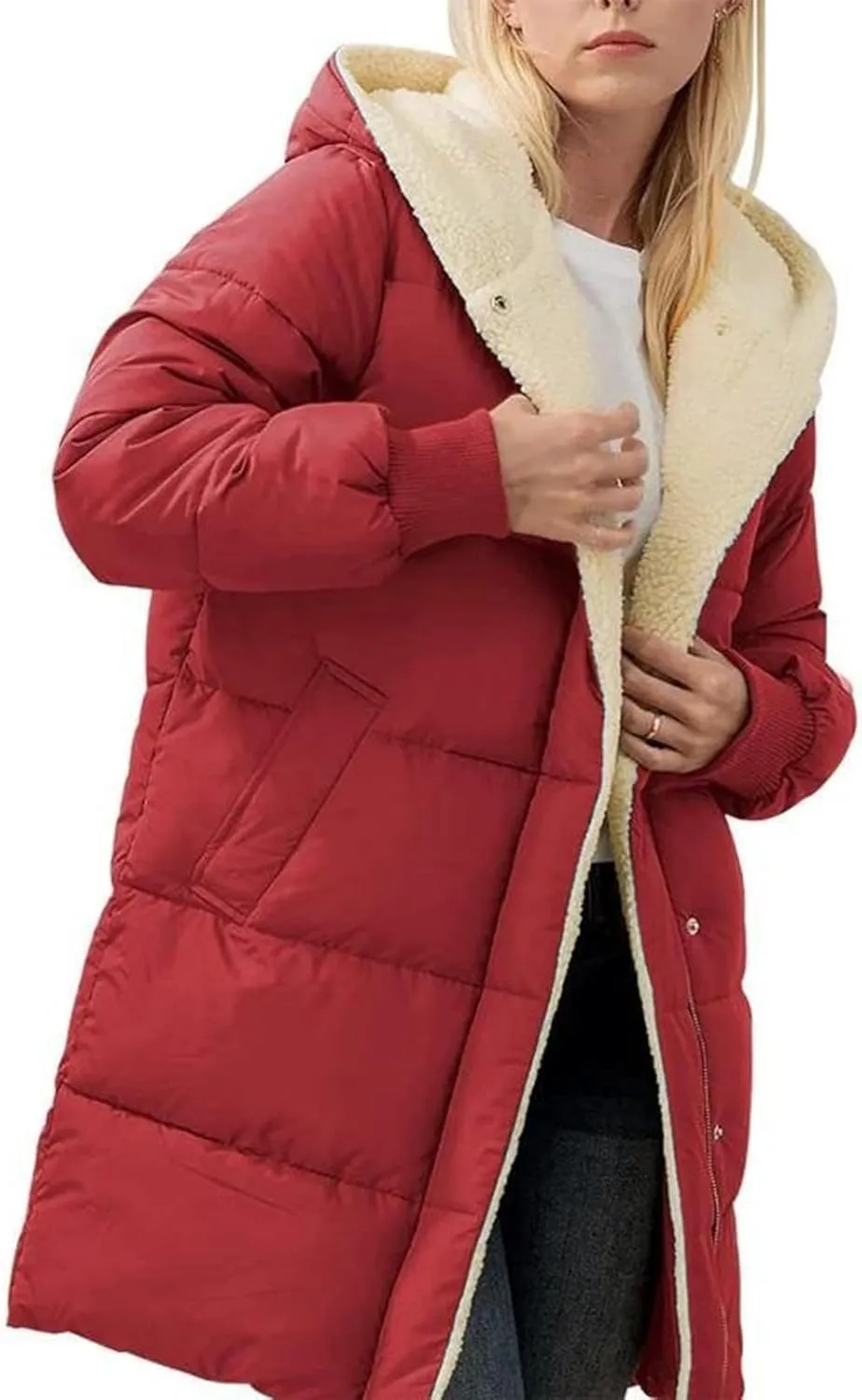 Womens Winter Coats Quilted Puffer Jacket Thicken Warm Down Coat Sherpa Lined Outerwear Button Down Puffy Jackets