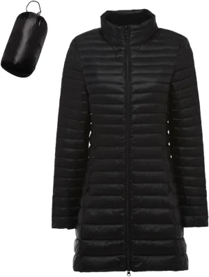 Women's Winter Down Long Jacket Warm Packable Down Thickened Puffer Warm Coat Lightweight Slim Fit Hooded Jackets