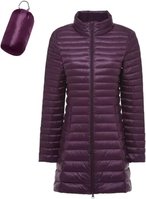 Women's Winter Down Long Jacket Warm Packable Down Thickened Puffer Warm Coat Lightweight Slim Fit Hooded Jackets