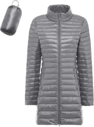 Women's Winter Down Long Jacket Warm Packable Down Thickened Puffer Warm Coat Lightweight Slim Fit Hooded Jackets