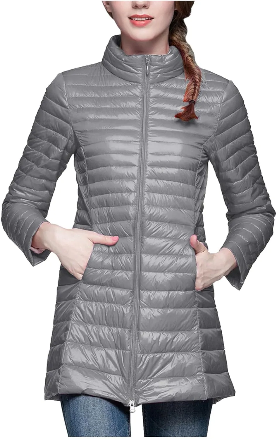 Women's Winter Down Long Jacket Warm Packable Down Thickened Puffer Warm Coat Lightweight Slim Fit Hooded Jackets
