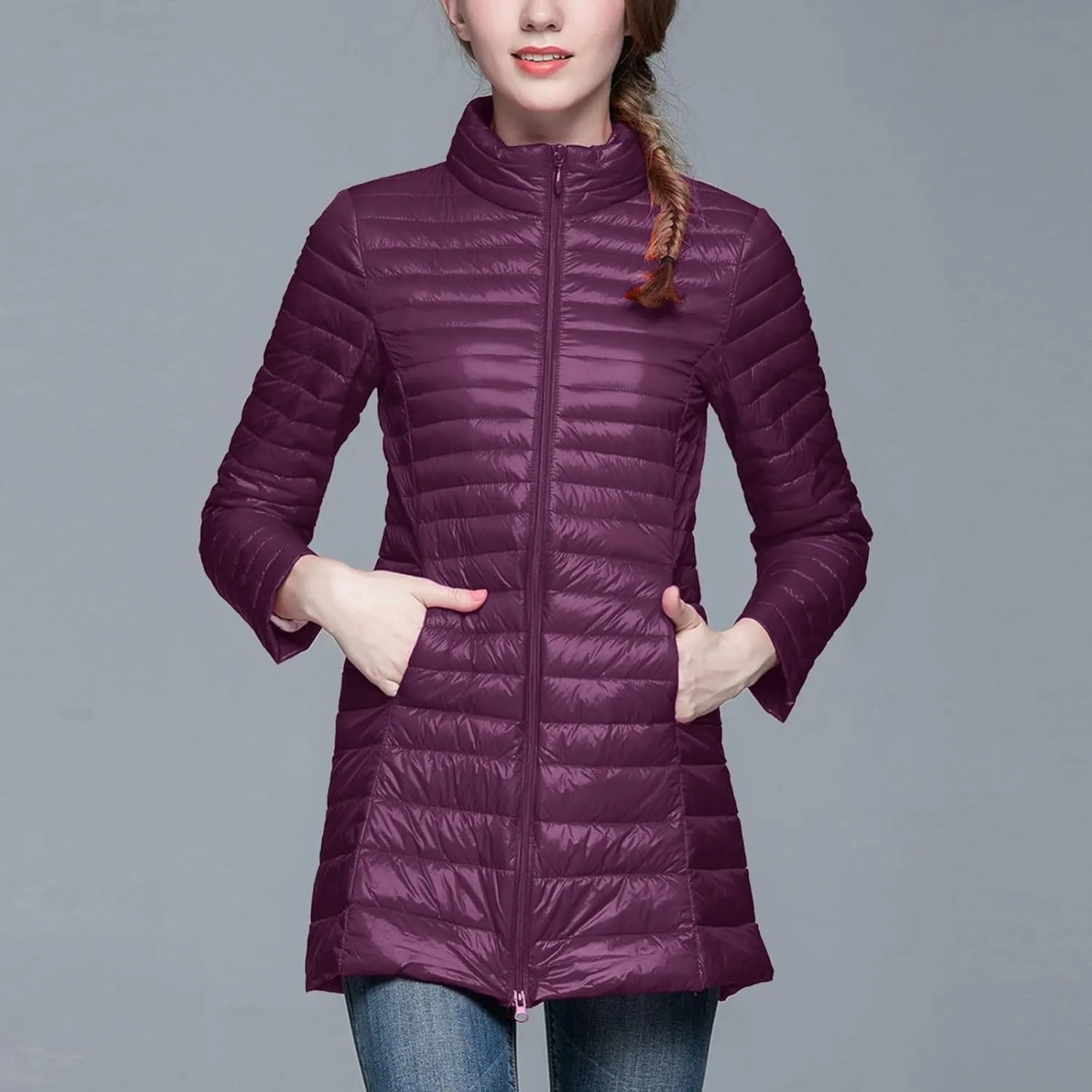 Women's Winter Down Long Jacket Warm Packable Down Thickened Puffer Warm Coat Lightweight Slim Fit Hooded Jackets