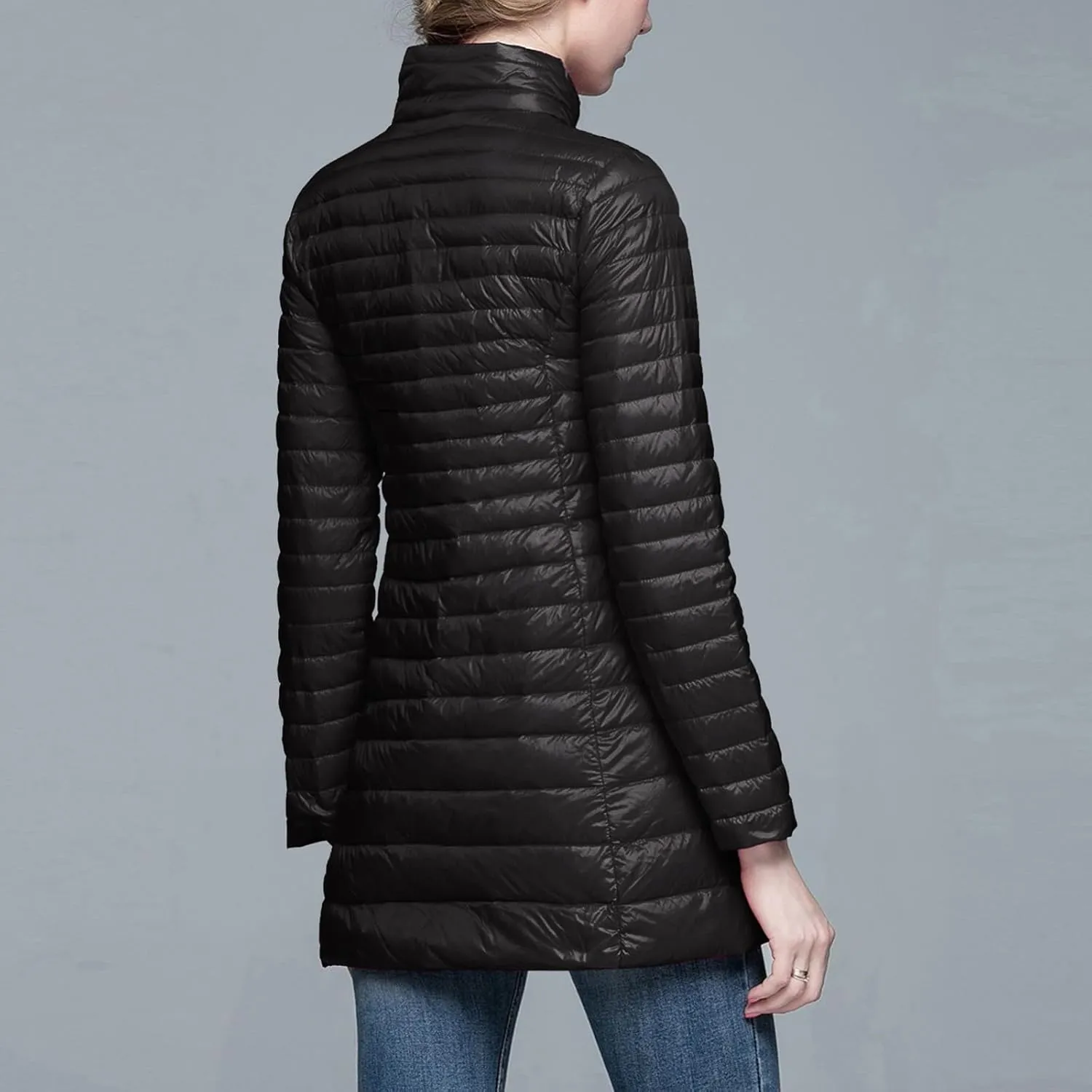 Women's Winter Down Long Jacket Warm Packable Down Thickened Puffer Warm Coat Lightweight Slim Fit Hooded Jackets