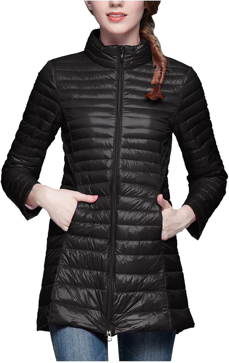 Women's Winter Down Long Jacket Warm Packable Down Thickened Puffer Warm Coat Lightweight Slim Fit Hooded Jackets
