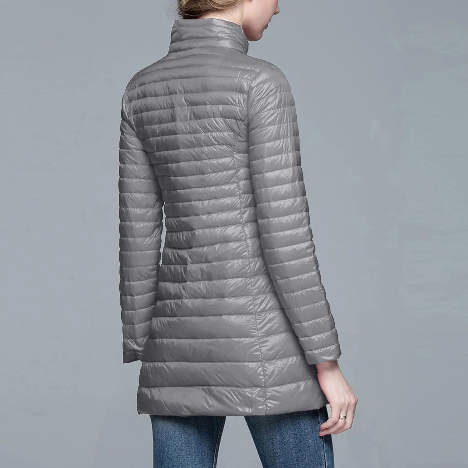 Women's Winter Down Long Jacket Warm Packable Down Thickened Puffer Warm Coat Lightweight Slim Fit Hooded Jackets