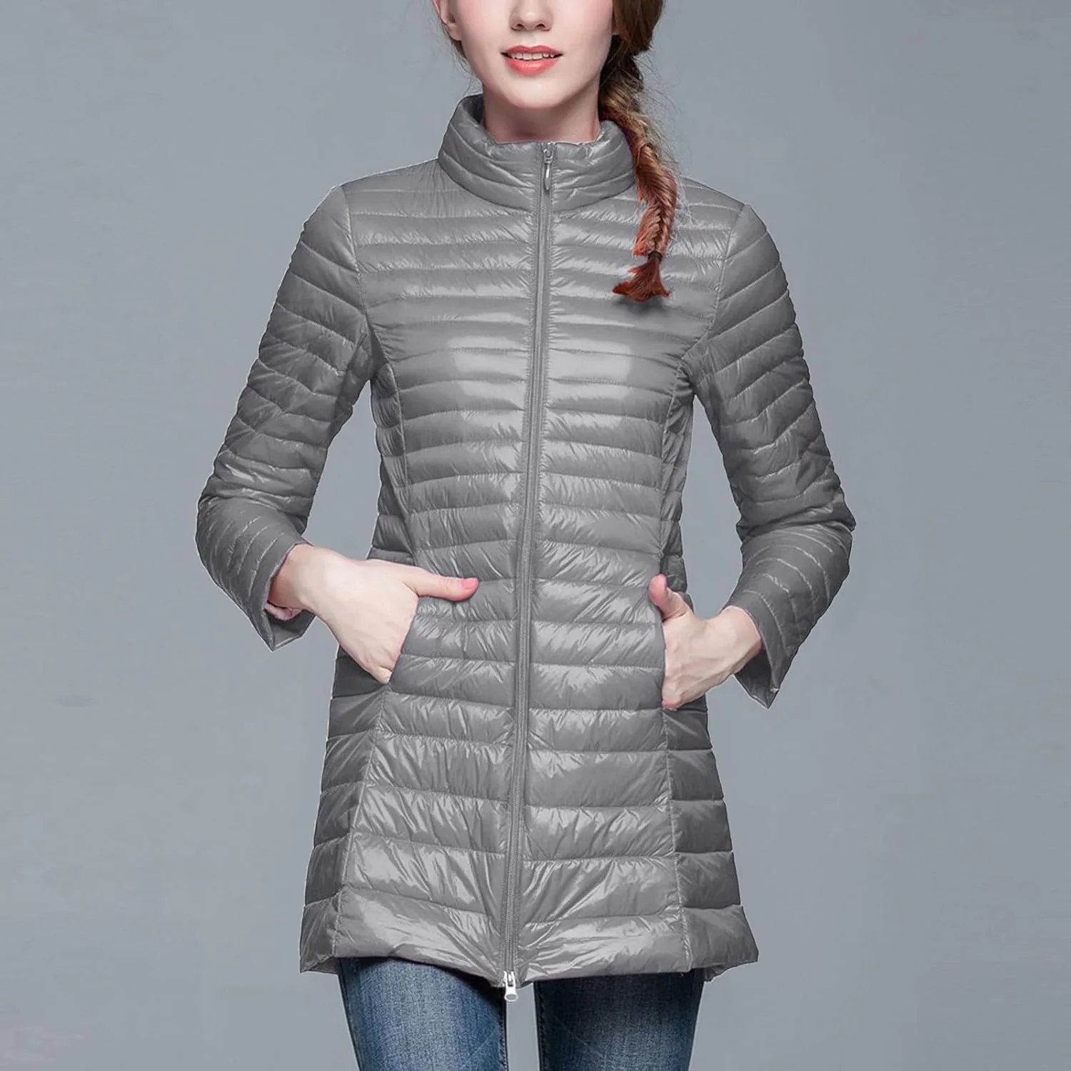 Women's Winter Down Long Jacket Warm Packable Down Thickened Puffer Warm Coat Lightweight Slim Fit Hooded Jackets