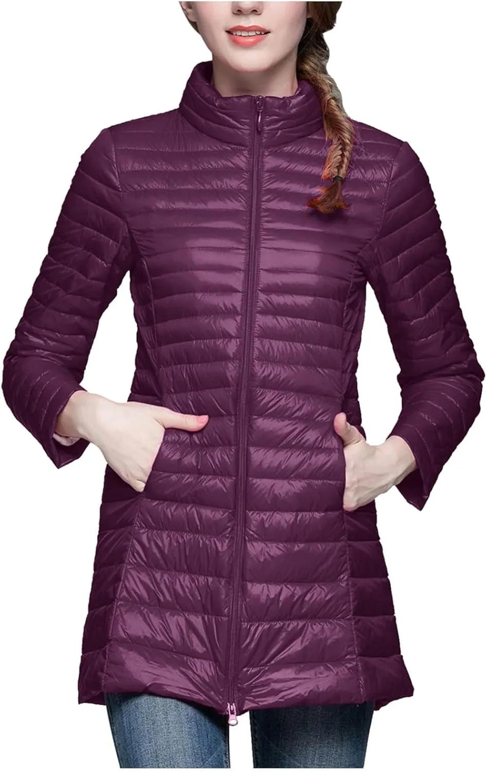 Women's Winter Down Long Jacket Warm Packable Down Thickened Puffer Warm Coat Lightweight Slim Fit Hooded Jackets