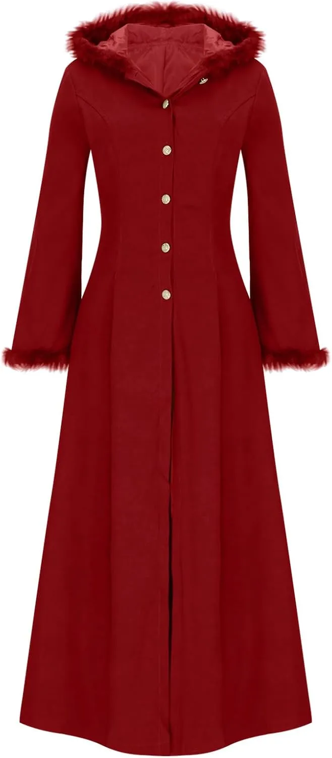 Womens Winter Party Coats Elegant Vintage Faux Fur Hooded Velvet Maxi Coat Button down Longline Velour Trench Coats