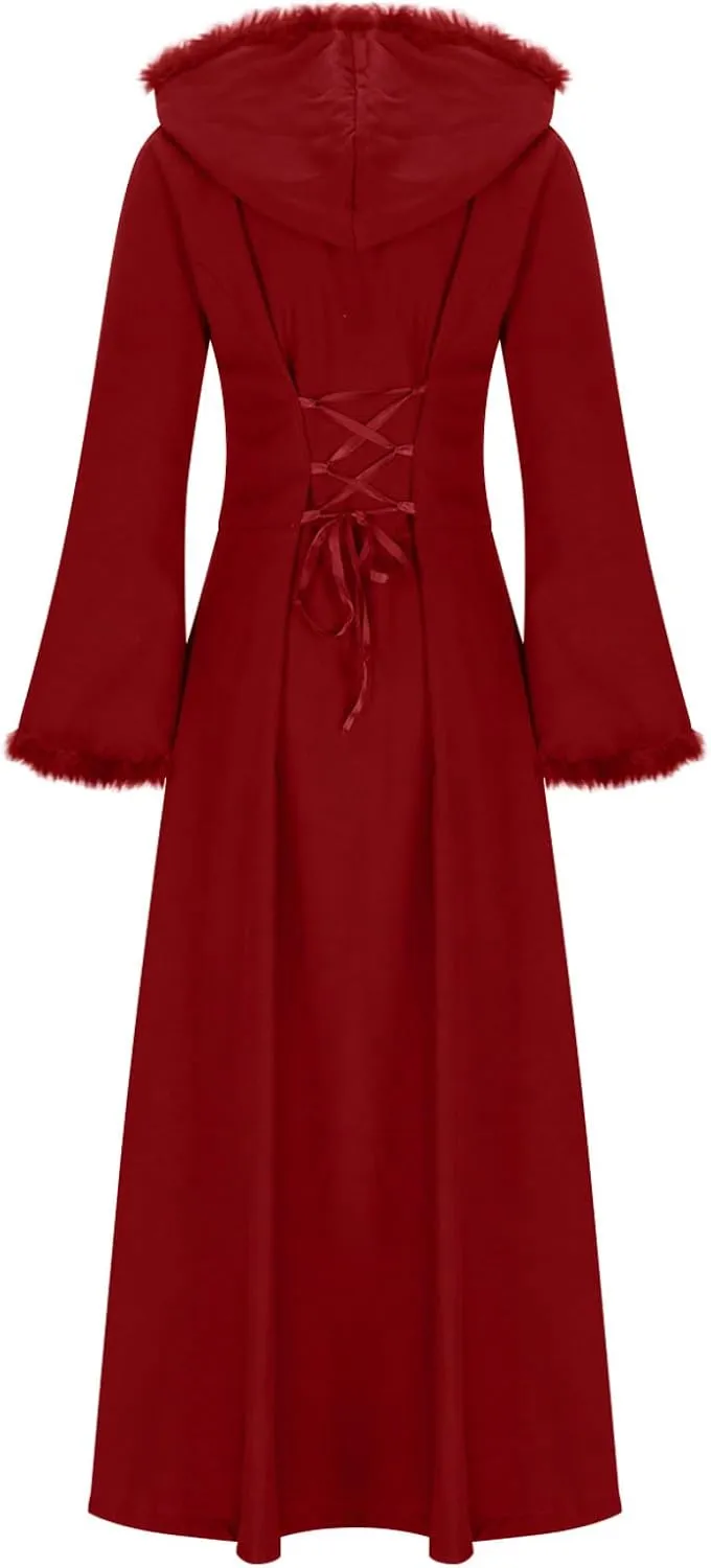 Womens Winter Party Coats Elegant Vintage Faux Fur Hooded Velvet Maxi Coat Button down Longline Velour Trench Coats