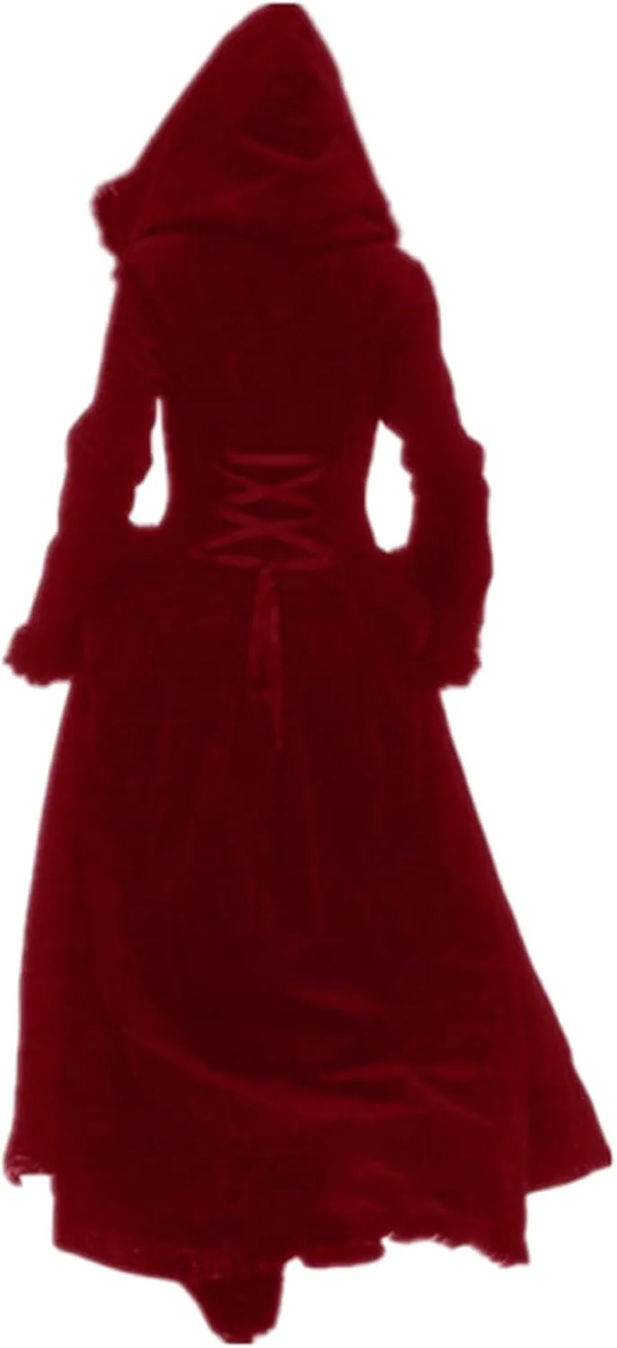 Womens Winter Party Coats Elegant Vintage Faux Fur Hooded Velvet Maxi Coat Button down Longline Velour Trench Coats