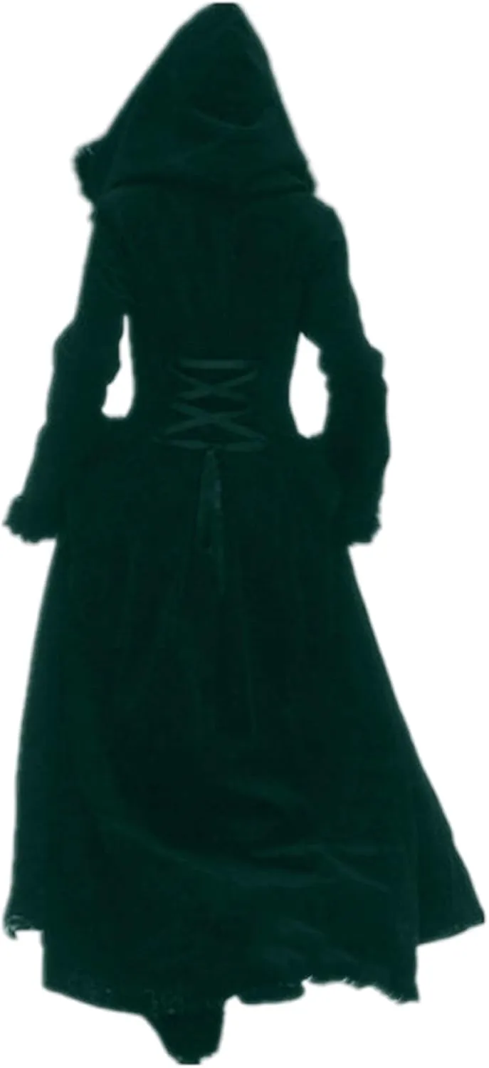 Womens Winter Party Coats Elegant Vintage Faux Fur Hooded Velvet Maxi Coat Button down Longline Velour Trench Coats