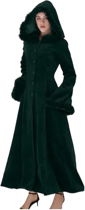 Womens Winter Party Coats Elegant Vintage Faux Fur Hooded Velvet Maxi Coat Button down Longline Velour Trench Coats