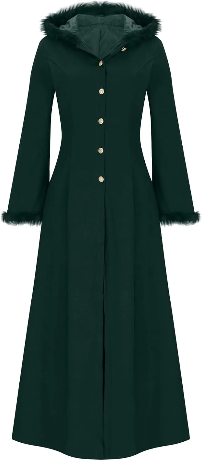 Womens Winter Party Coats Elegant Vintage Faux Fur Hooded Velvet Maxi Coat Button down Longline Velour Trench Coats