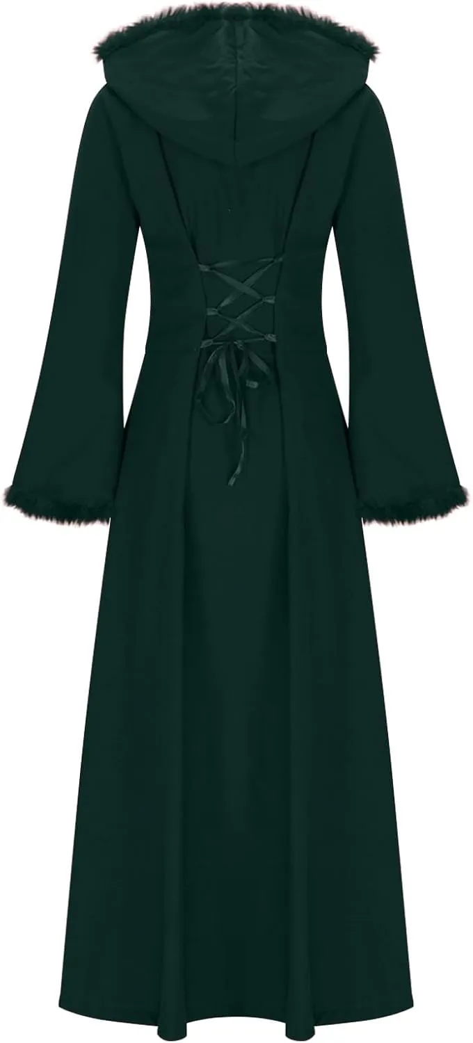 Womens Winter Party Coats Elegant Vintage Faux Fur Hooded Velvet Maxi Coat Button down Longline Velour Trench Coats