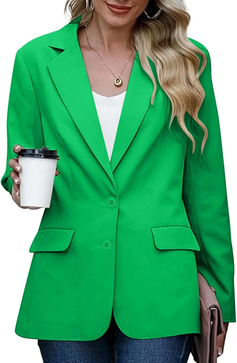 Women's Work Office Blazer Business Casual Lightweight Jackets Long Sleeve Open Front Slim Fit Button Lapel Blazer