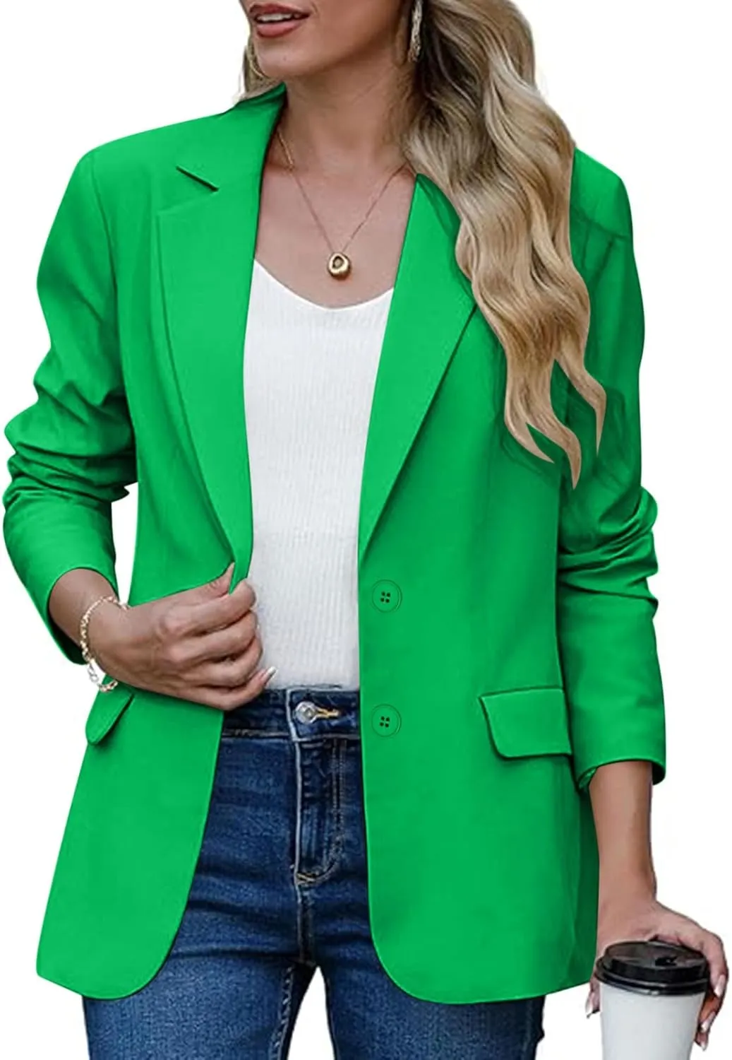 Women's Work Office Blazer Business Casual Lightweight Jackets Long Sleeve Open Front Slim Fit Button Lapel Blazer