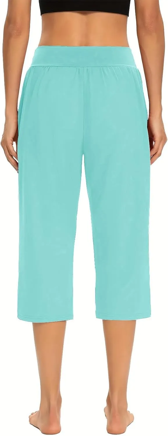 Womens Yoga Capri Pants Elastic Waisted Pants High Waisted Stretch Pants Casual Lounge Pants Summer Lightweight Pants