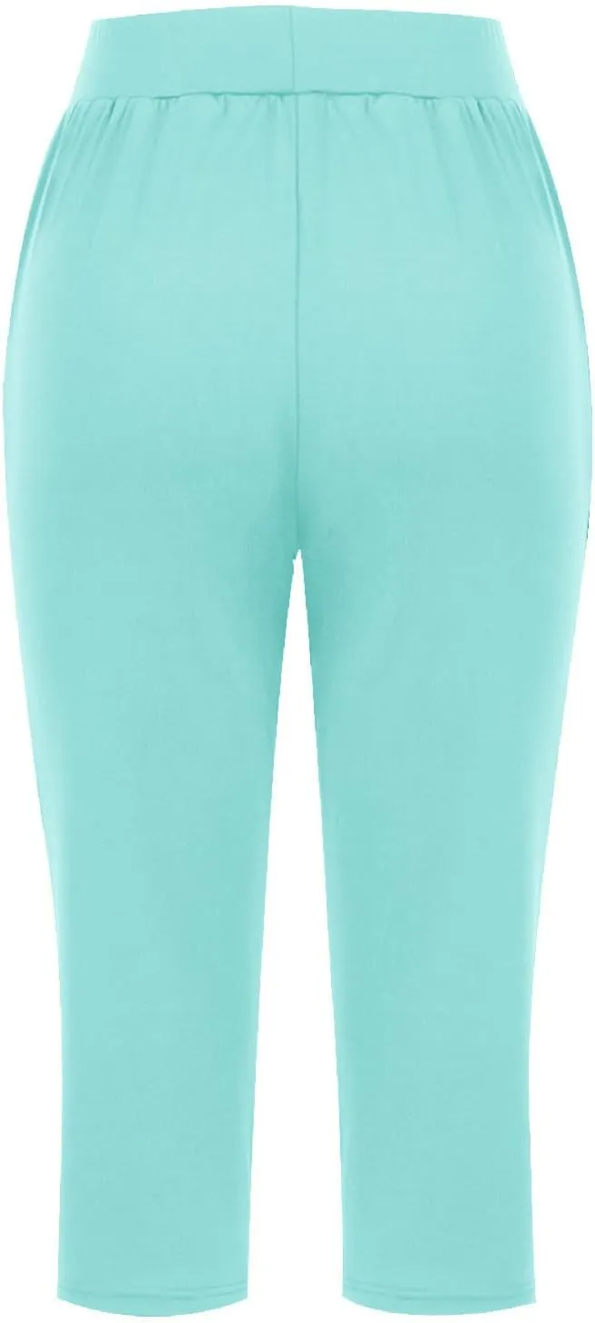 Womens Yoga Capri Pants Elastic Waisted Pants High Waisted Stretch Pants Casual Lounge Pants Summer Lightweight Pants