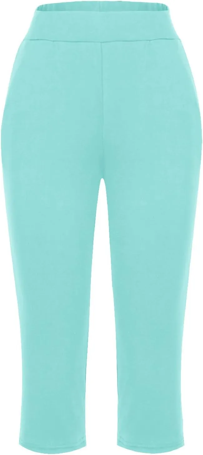 Womens Yoga Capri Pants Elastic Waisted Pants High Waisted Stretch Pants Casual Lounge Pants Summer Lightweight Pants